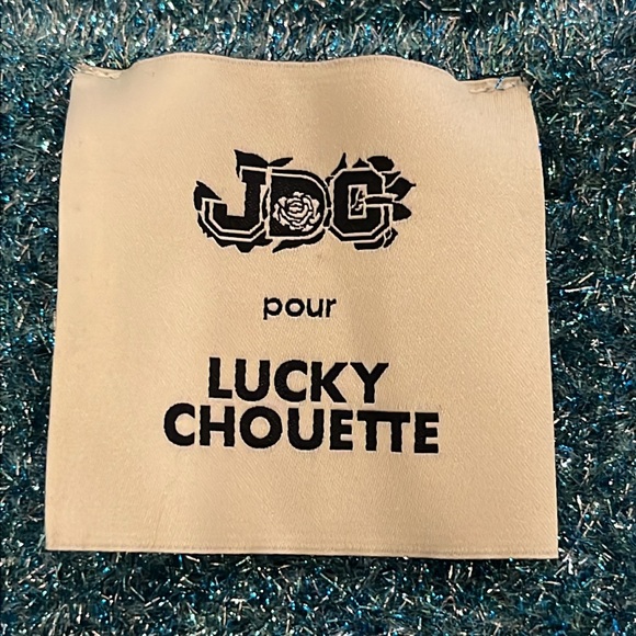 Lucky Chouette Sweater V-Neck Blue Silver Shiny Tinsel Sparkly Large Korea - Picture 6 of 15